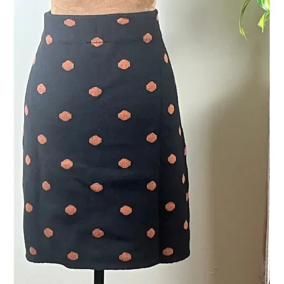 Loft Black with Brown Polka Dots Stretch Knit Skirt Size Medium - Picture 3 of 9